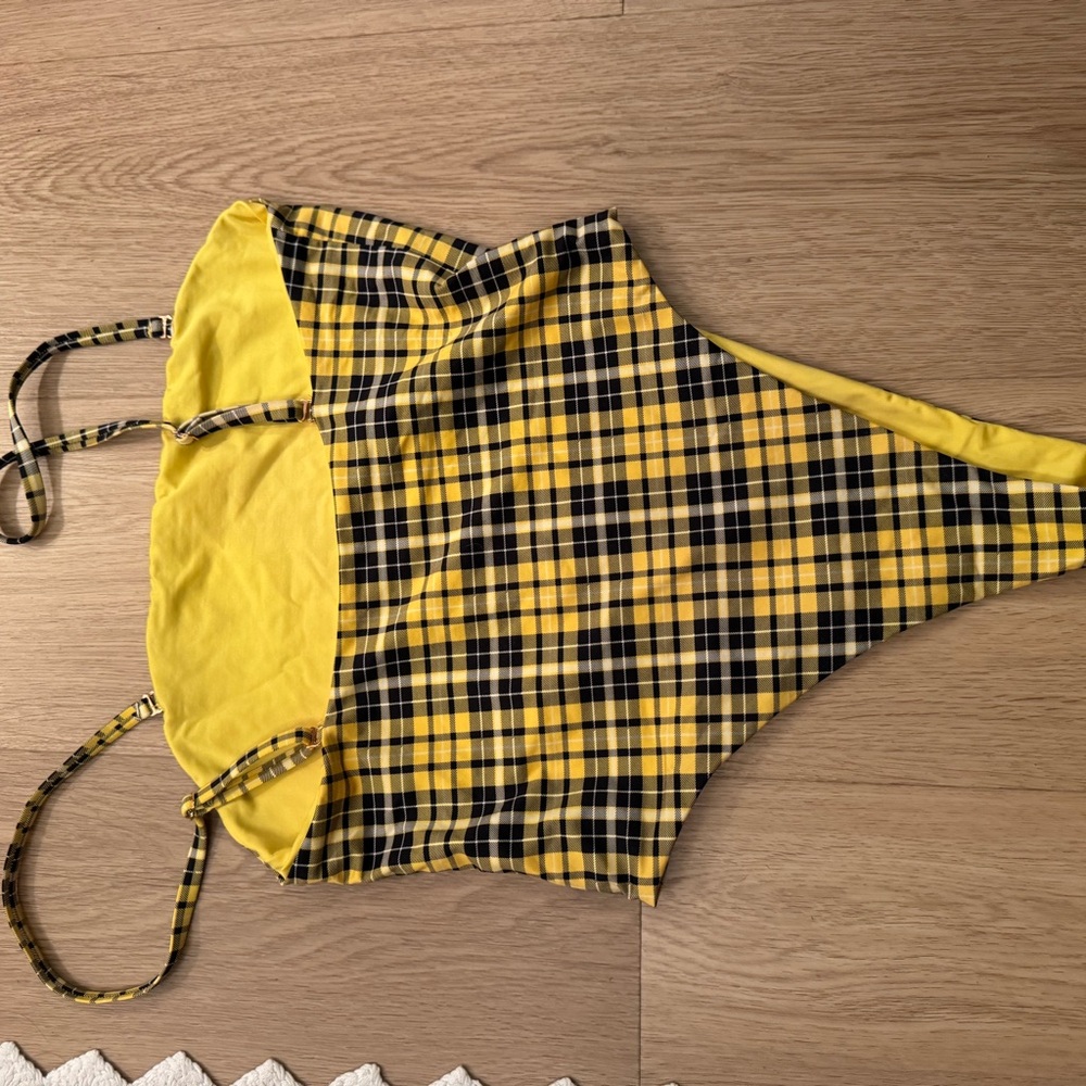 Frankie's Bikinis Yellow and Black Checkered swimsuit - Picture 3 of 3
